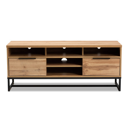 Baxton Studio Reid Industrial Oak Finished Wood and Black Metal 2-Drawer TV Stand 162-10294